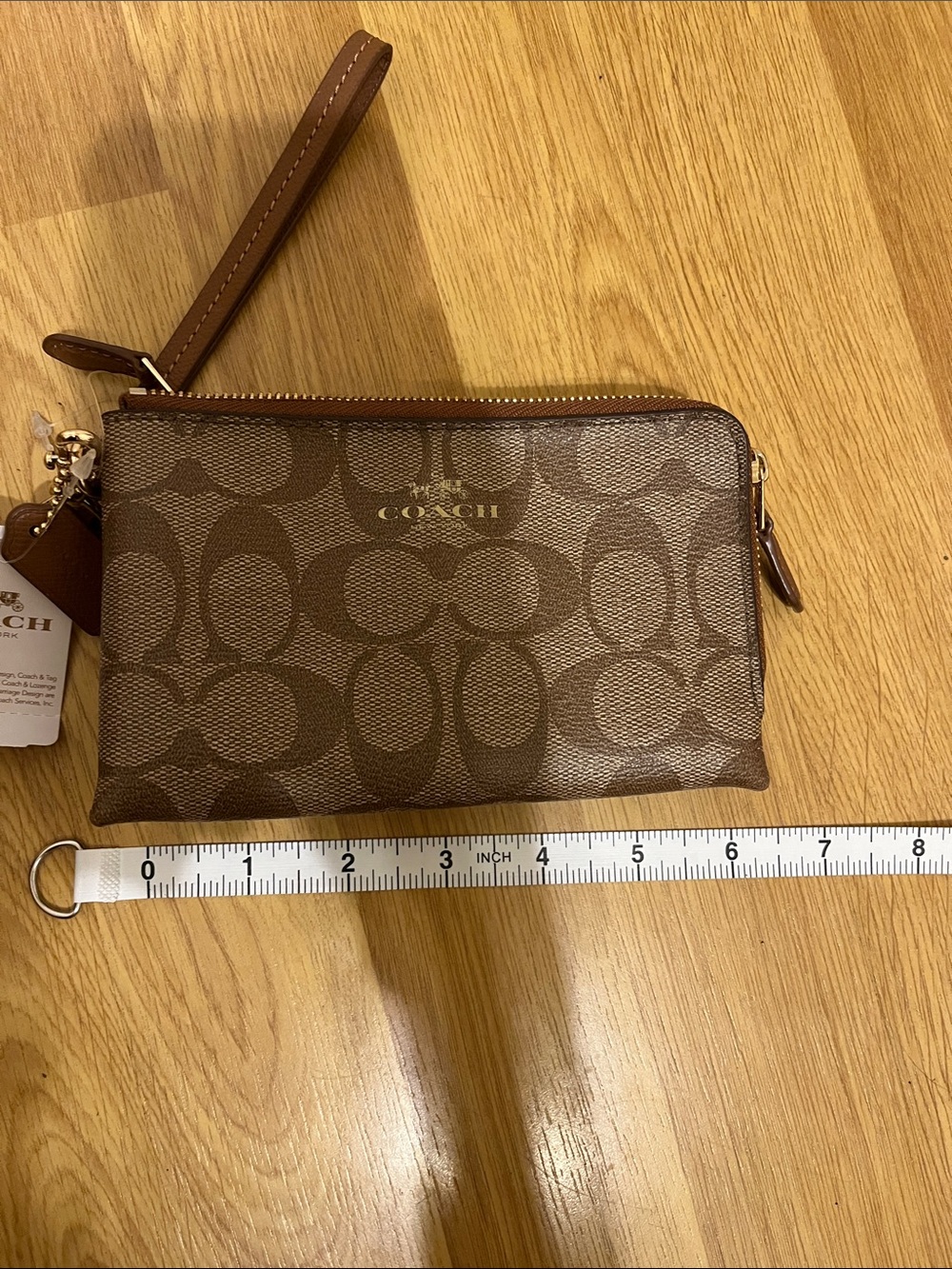 Coach Brown Signature Zip Wristlet with Detachable Strap - Picture 3 of 4